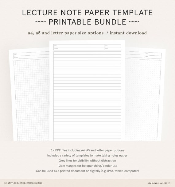 Student Lecture Note Taking Printable A4 A5 and Letter - Etsy Canada
