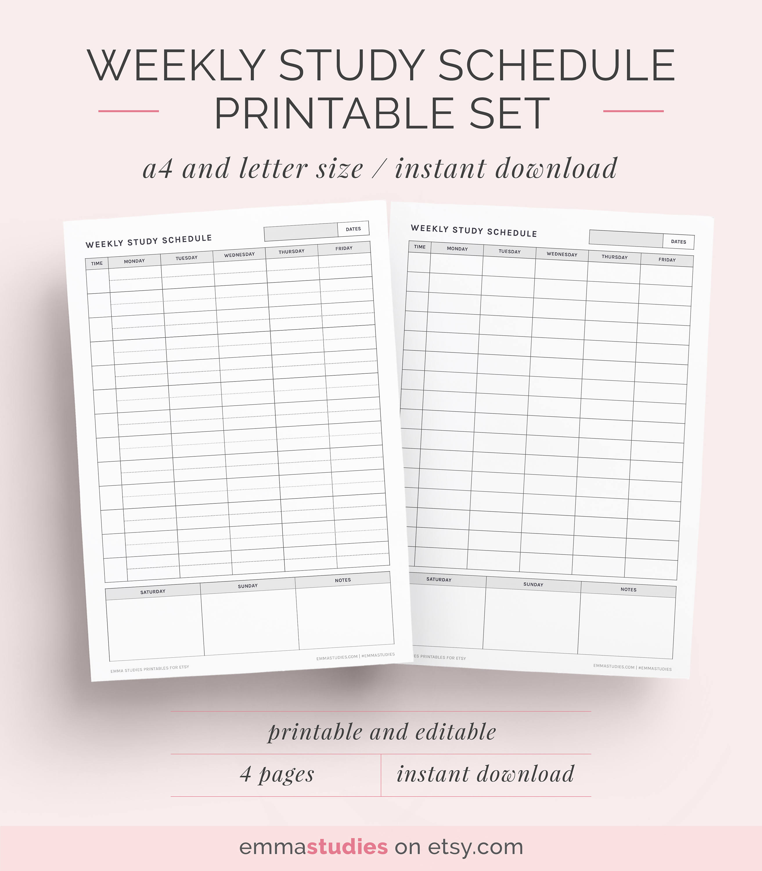 Verhandeling Geleidbaarheid debat Weekly Study Schedule Printable Set Student Planner Agenda - Etsy