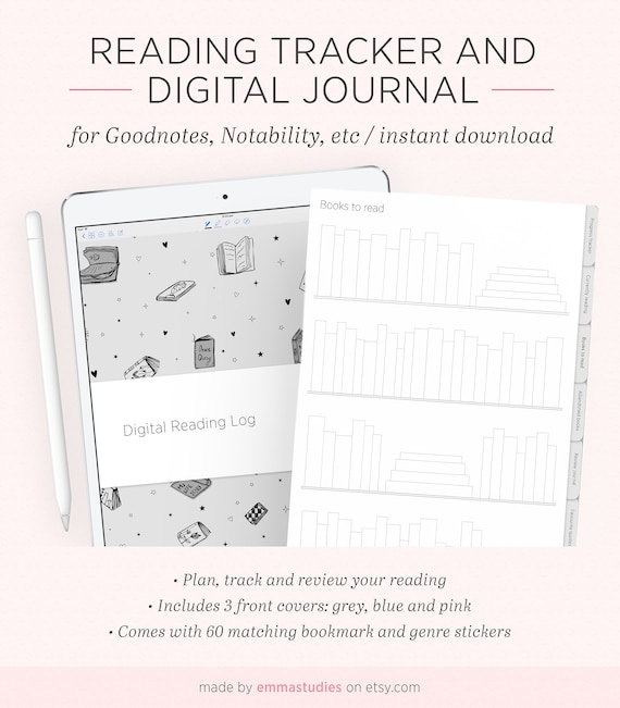 Digital Reading Log Bookshelf Tracker Book Journal Review Etsy