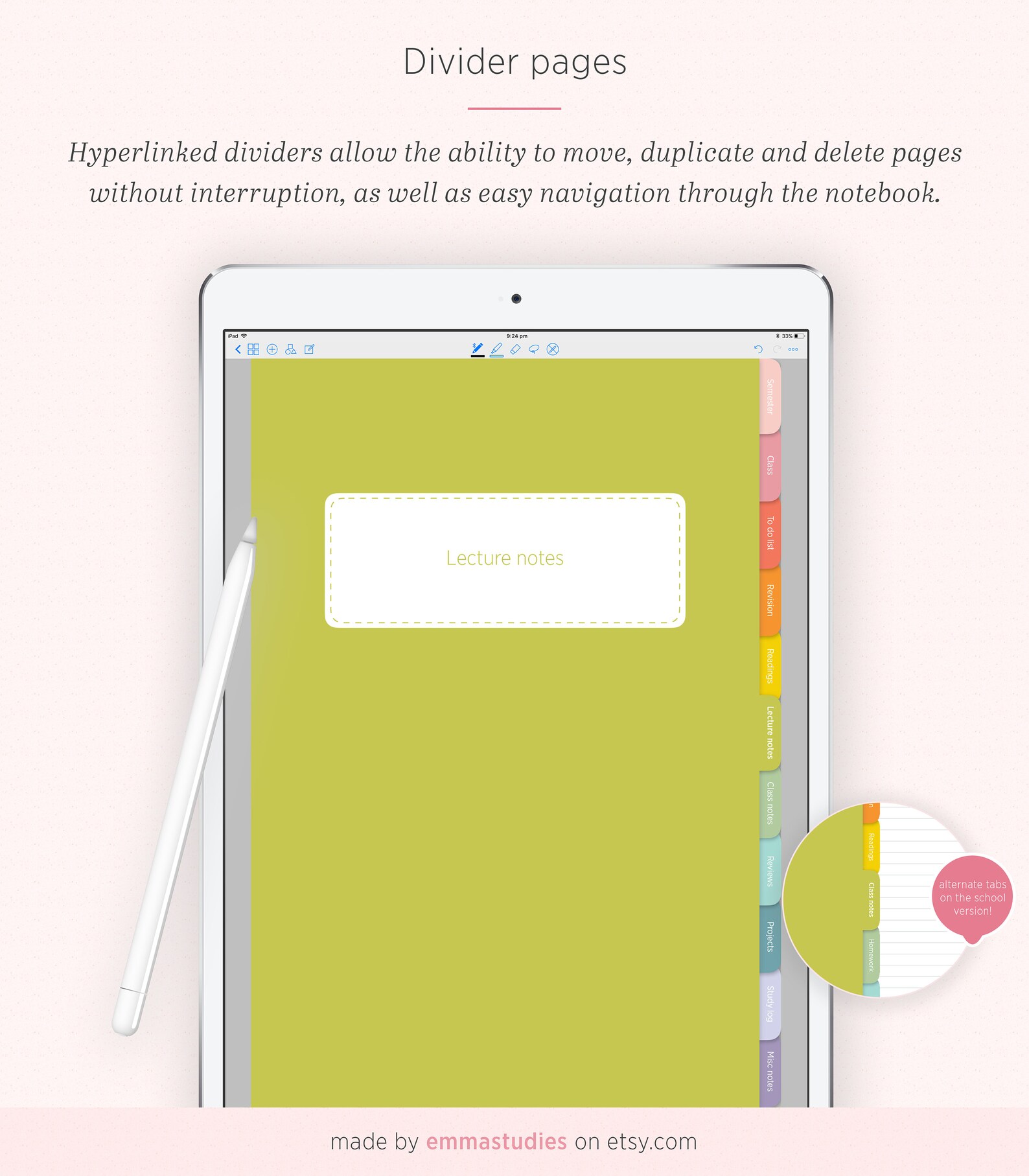 Digital Student Notebook | Student Planner Organiser Subject Notebook ...