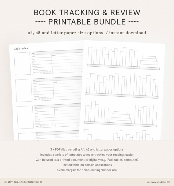 Calendars Planners Paper Printable Reading Book List Tracker A5 