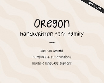 Oregon Handwritten Font | Student Notes Handlettered Script | Regular, Sans Serif Font | OTF TTF Typeface | Cute Handwriting Calligraphy