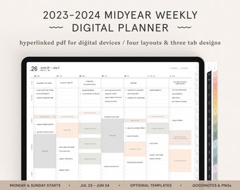 2023 2024 MidYear Digital Planner — Dated Weekly, Monthly Digital PDF | iPad Tablet Planner | GoodNotes Planner | Digital Journal Notebook