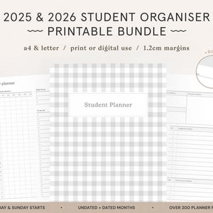 Planificador imprimible para estudiantes 2025 / Organizador académico universitario / Plantillas para educación en el hogar / Plantillas para estudiantes / Insertos para planificadores de tamaño carta A4 + 2026
