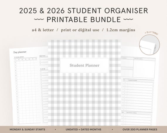 2025 Printable Student Planner | Academic College Organiser | Homeschool Templates | Student Templates | A4 Letter Planner Inserts + 2026