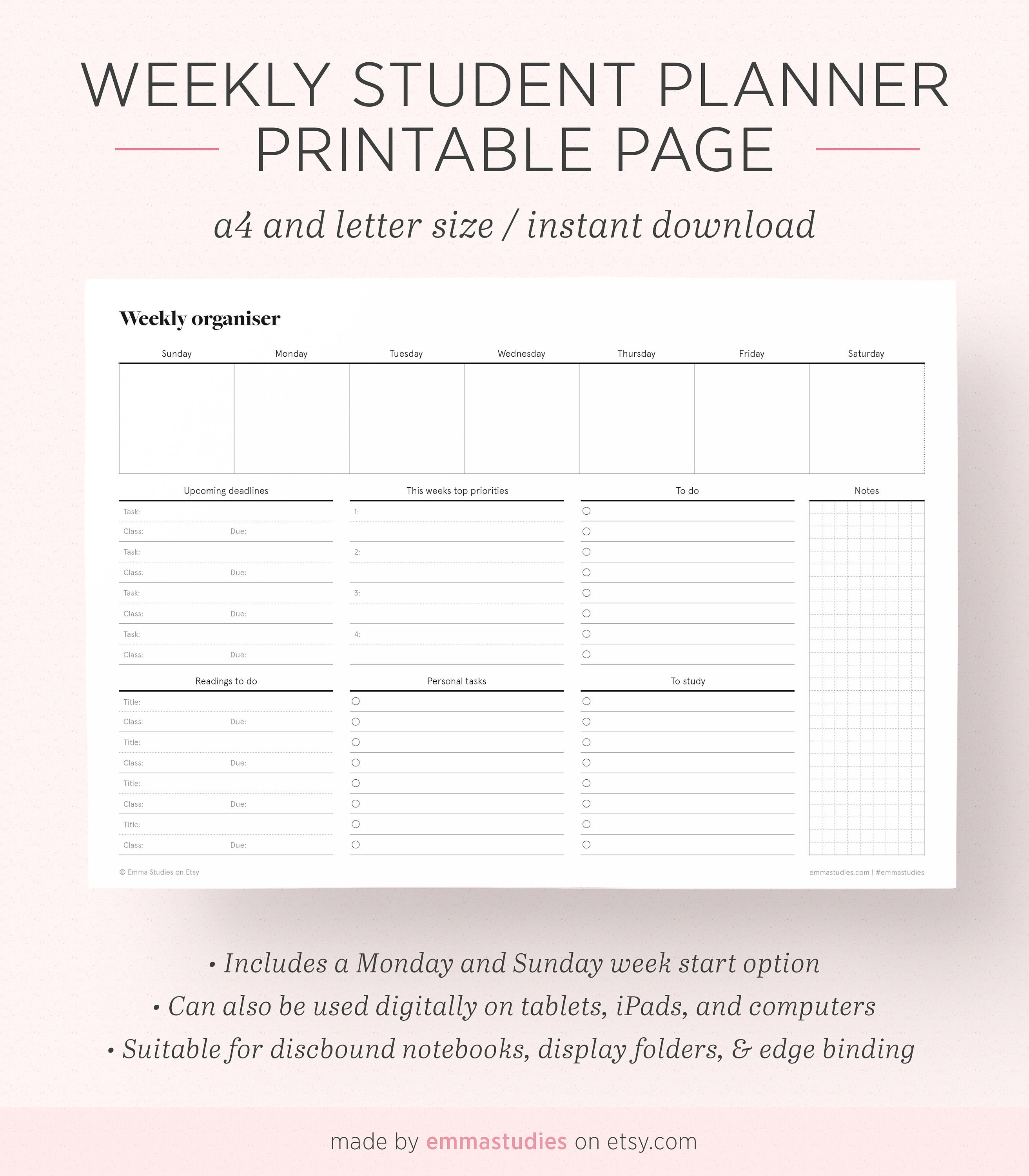 Printable Weekly School Planner Pages