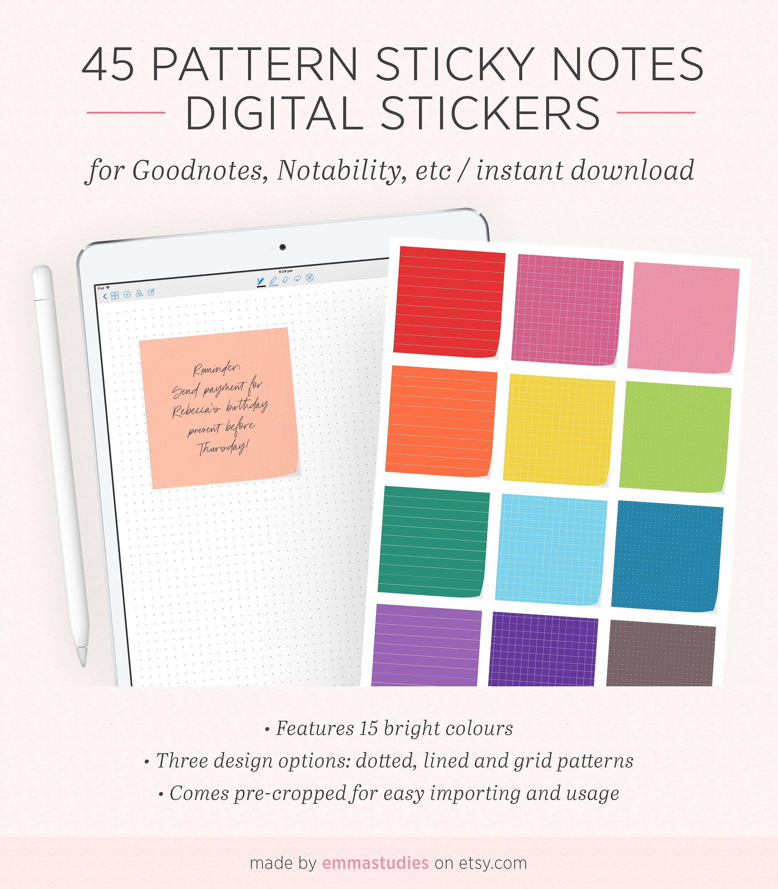 Digital Colourful Sticky Note Lined Grid |