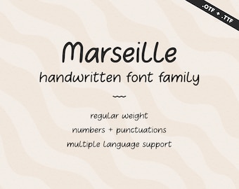 Marseille Handwritten Font | Student Notes Handlettered Script | Messy Notebook Font Sans Serif | OTF TTF Typeface | Neat Cute Handwriting