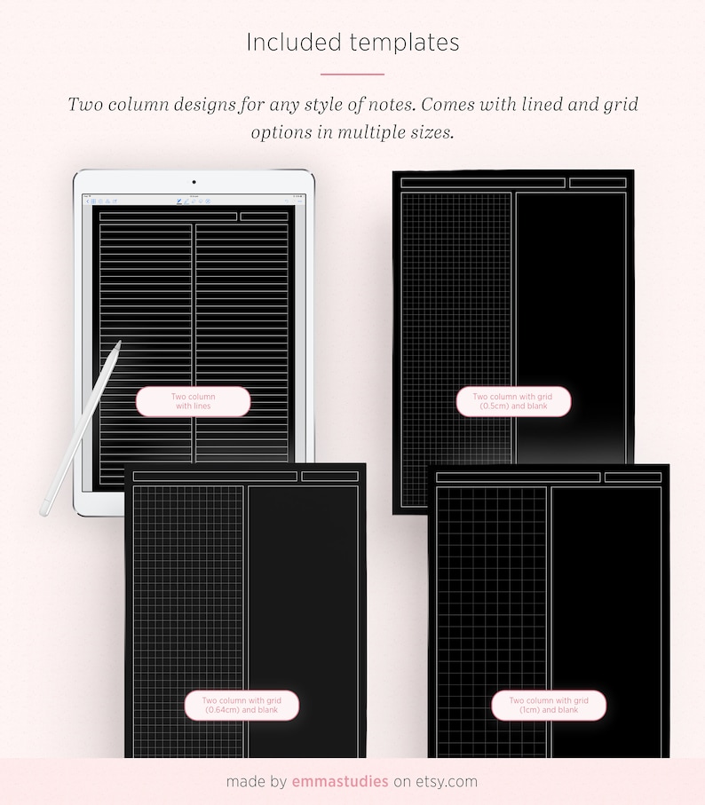 digital note taking black paper template goodnotes etsy