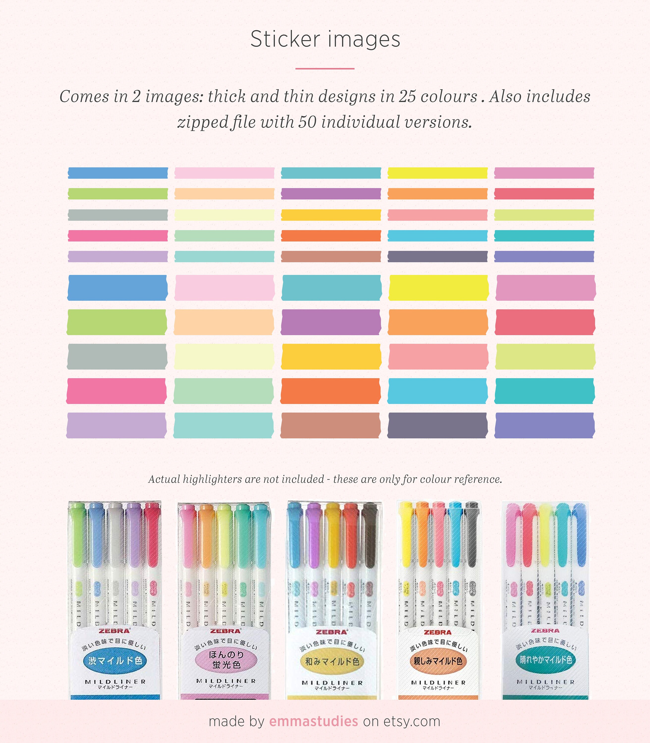 Digital Highlighter Planner Stickers Zebra Mildliner Colours Etsy