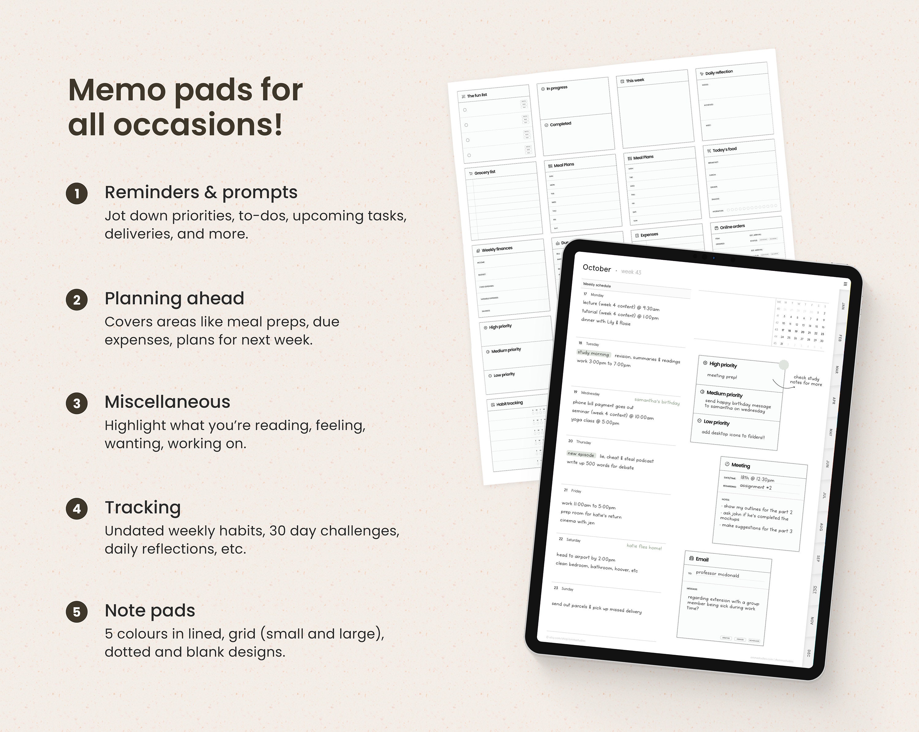 Digital Note Pad Stickers | Memo Life Planner, Lists Habits | Goodnotes ...
