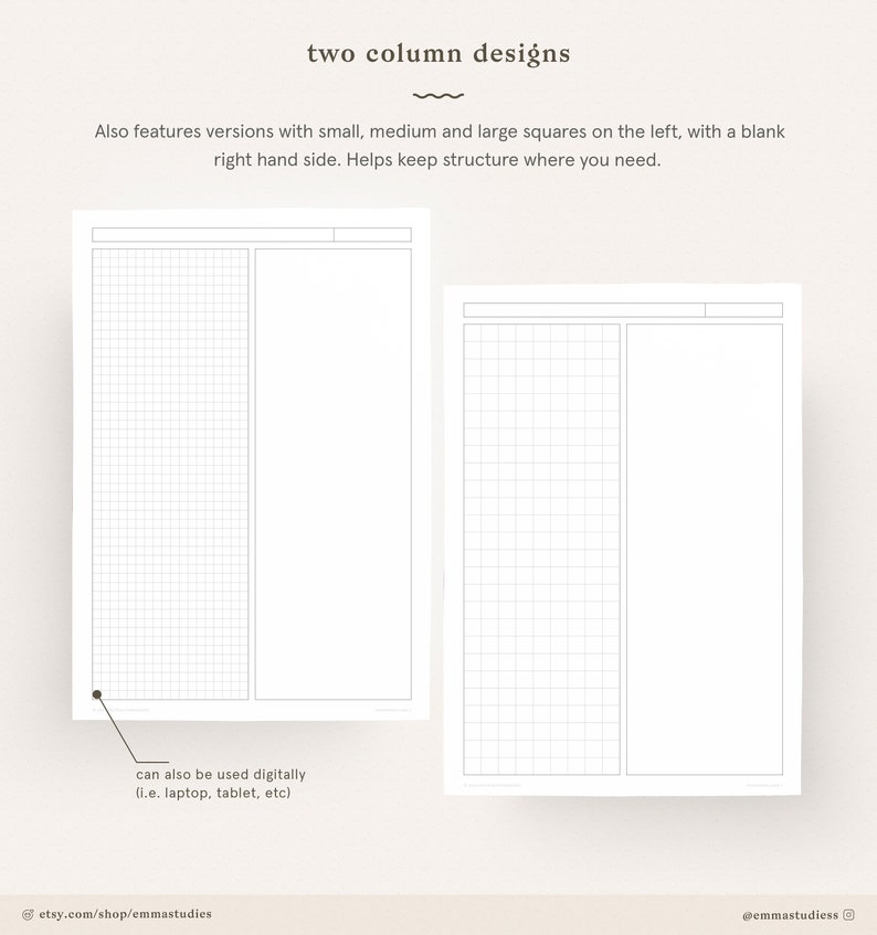 Grid Paper Student Note Taking Printable Set Squared Grid Etsy Australia