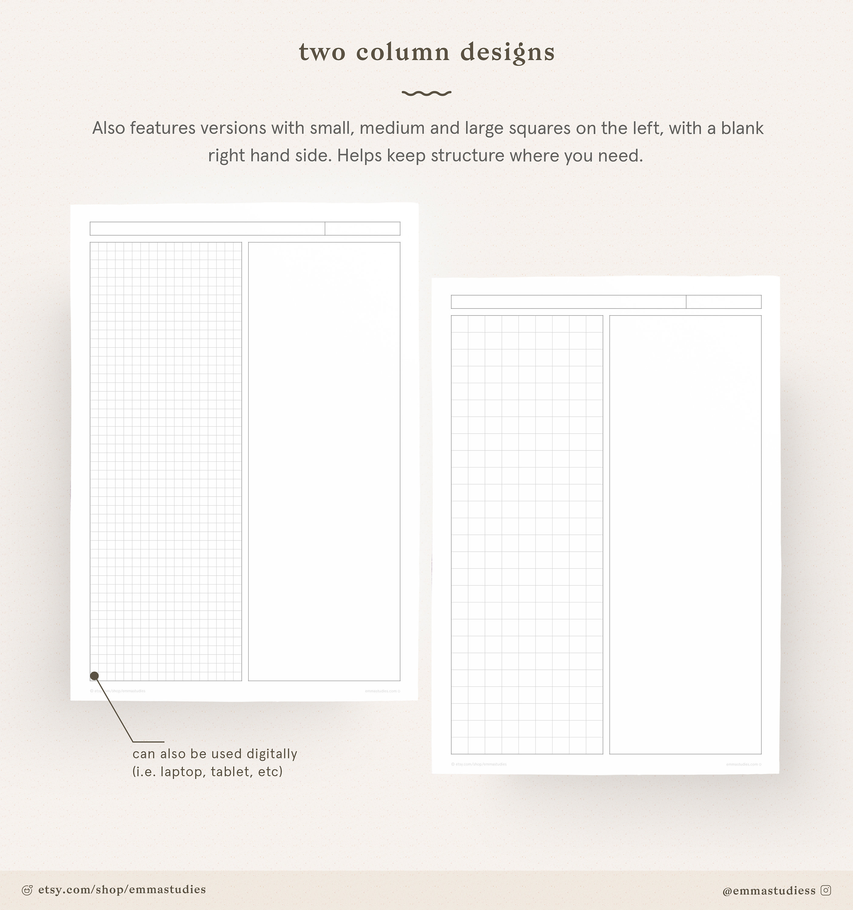 grid paper student note taking printable set squared grid etsy