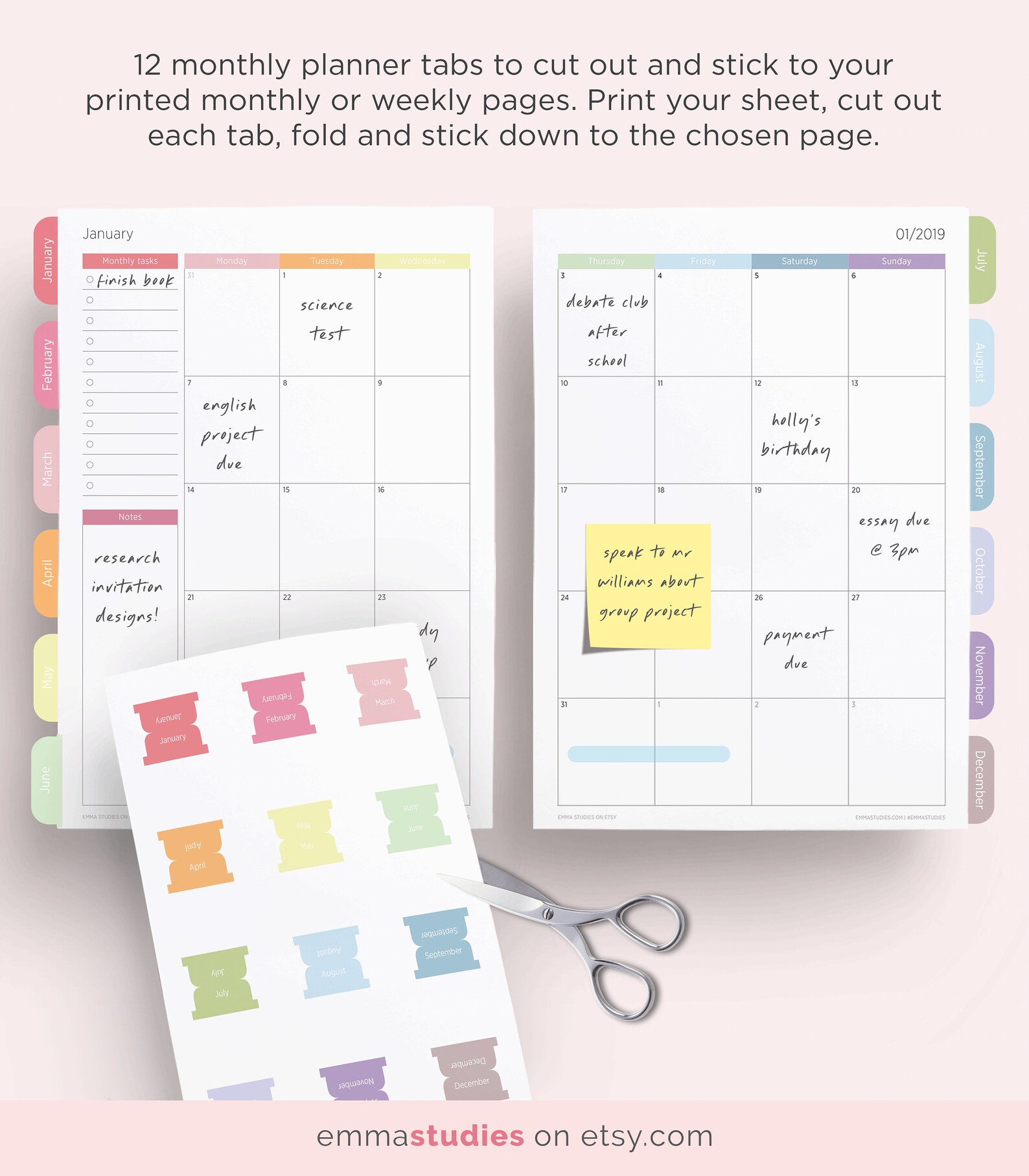 Monthly Printable Tabs DIY Divider Pastel Rainbow Side Tabs | Etsy
