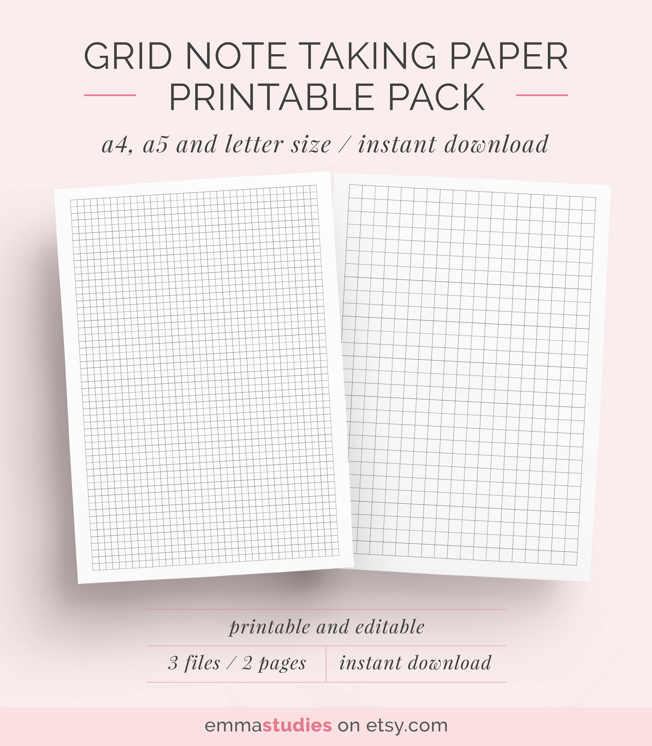 graph grid paper student note taking printable set a4 a5 etsy