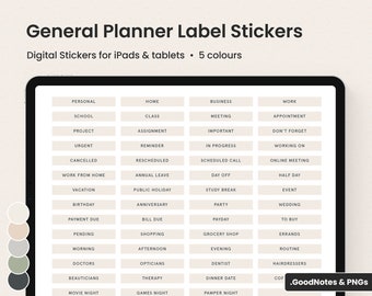 Label Digital Stickers | Neutral GoodNotes Sticker Sheets | iPad Tablet Sticker Book | Minimalist Planner Widgets Stickers & PNGs