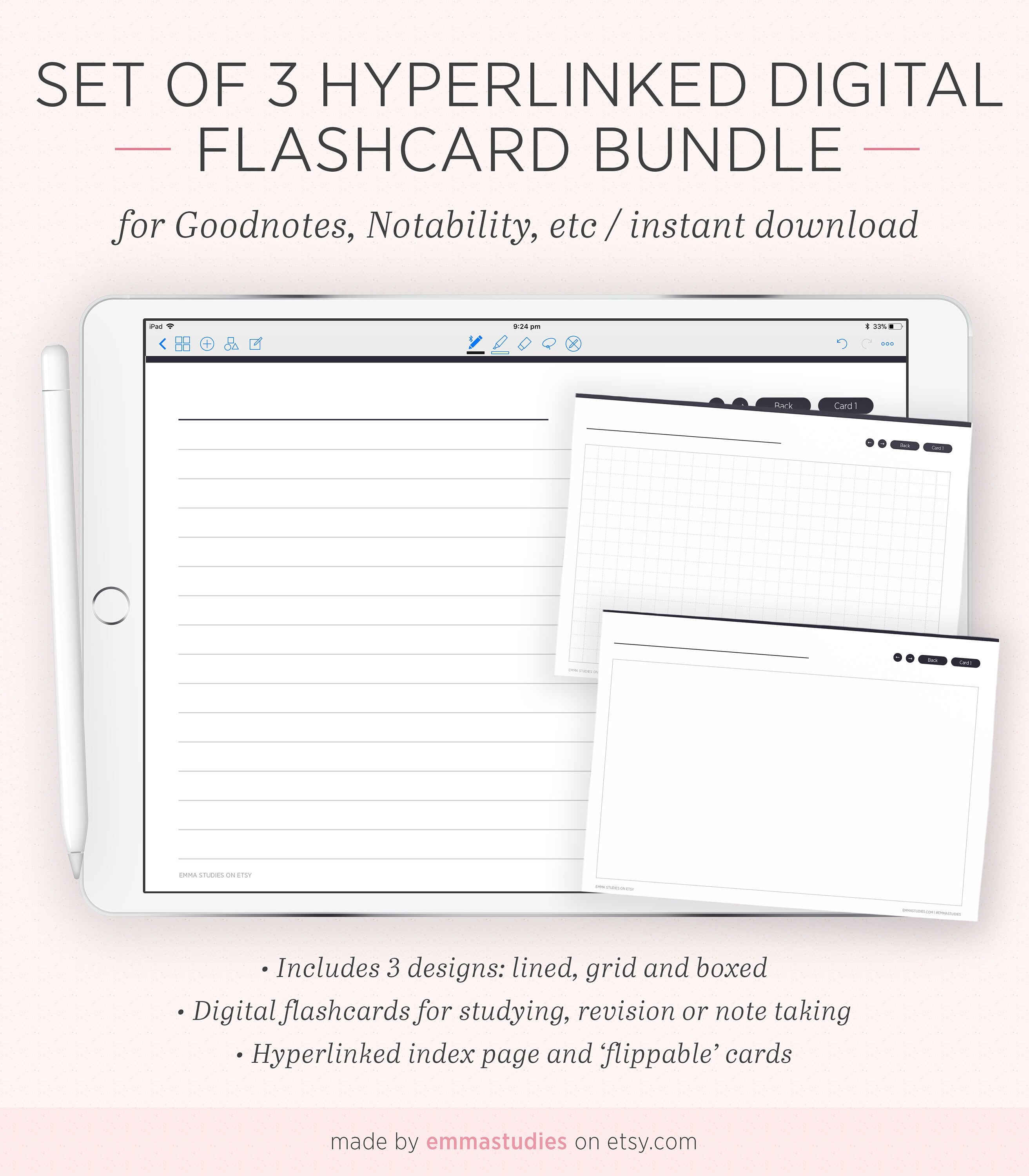 Digital Flashcards Study Index Cards Student System Cards Etsy Australia