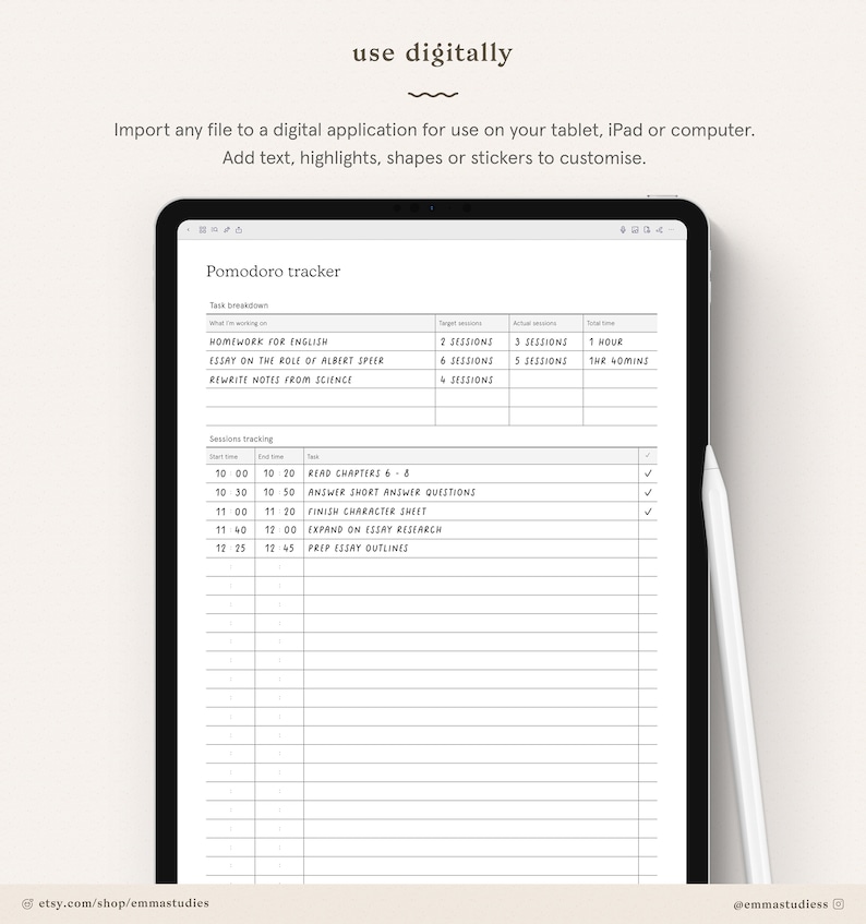 Pomodoro Technique Planner Printable | A4, A5, Letter | Study Session ...