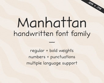 Manhattan Handwritten Font | Student Notes Handlettered Script | Regular, Bold, Sans Serif Font | OTF TTF Typeface | Neat Cute Handwriting