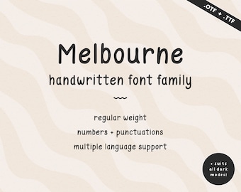 Melbourne Handwritten Font | Student Notes Handlettered Script | Regular Sans Serif Font | OTF TTF Typeface | Neat Cute Handwriting