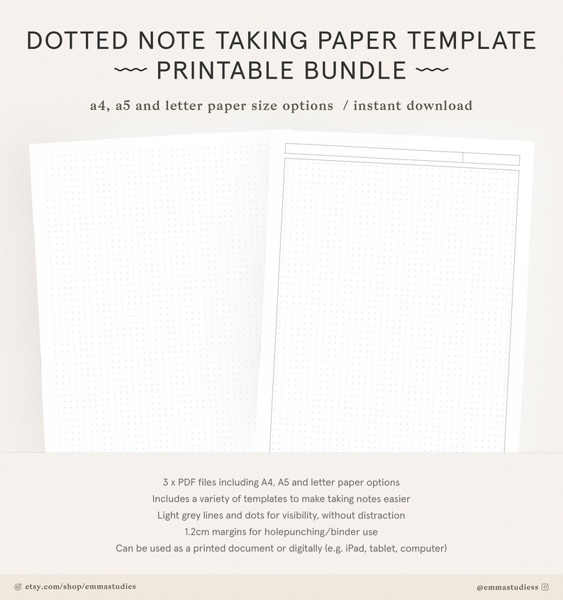Dotted Paper Student Note Taking Printable A4 A5 Letter | Etsy