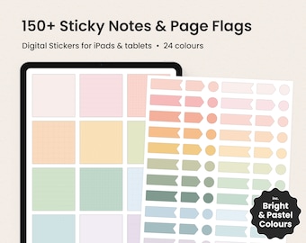 Digital Sticky Note and Page Flag Stickers | GoodNotes Notability Digital Planner Sticker Sheet | iPad Tablet Sticky Flags & PNGs