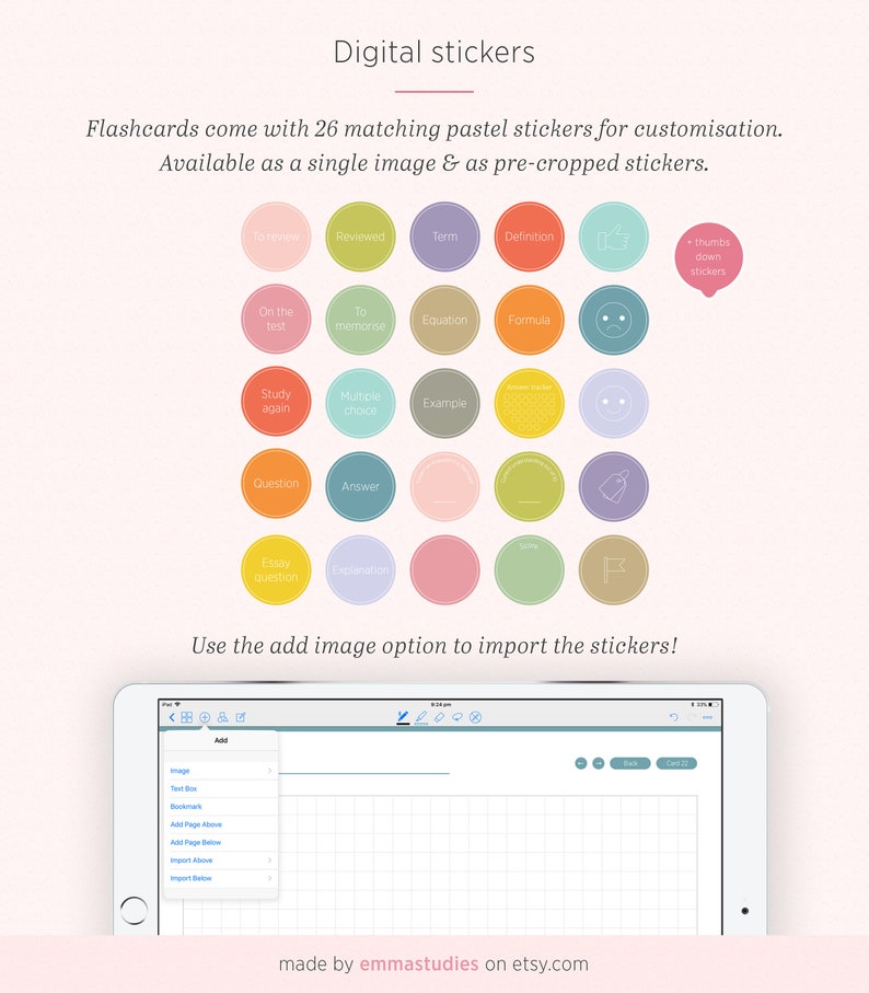 Digital Flashcards Pastel Study Index Cards Student System Cards Lined, Grid & Box iPad Tablet GoodNotes Notability Instant Download image 5