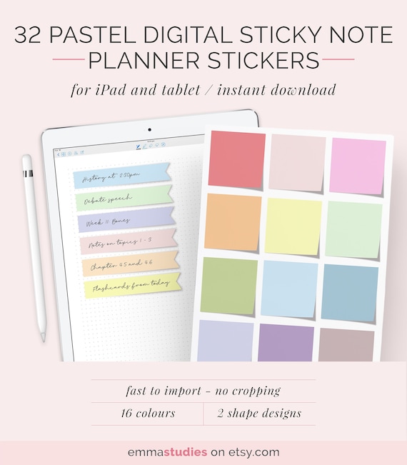 Digital Pastel Sticky Note Stickers Goodnotes Notability Etsy