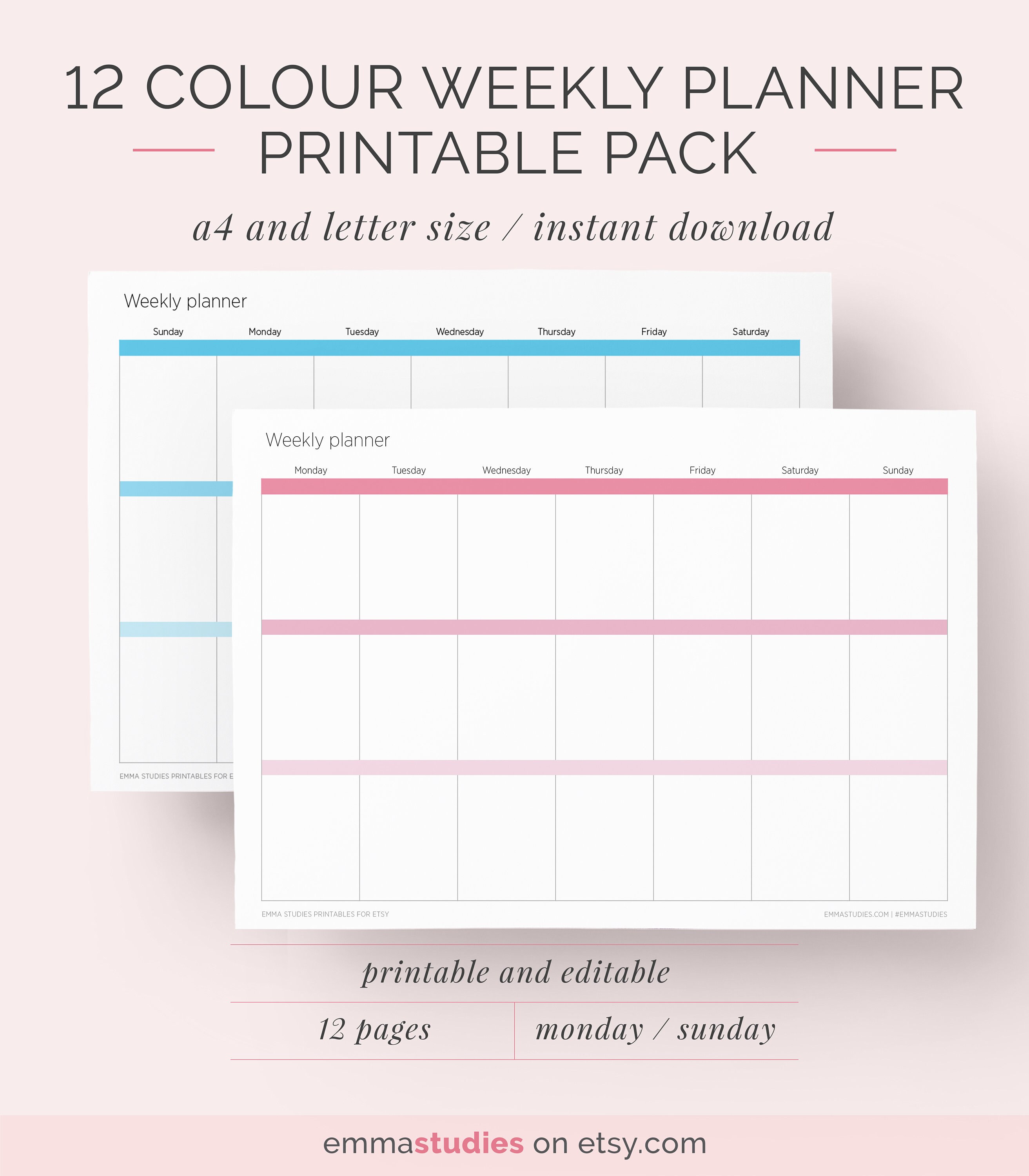 Undated Weekly Calendar Printable Pack A4 And Letter Etsy Undated Weekly Calendar Printable Pack A4 And Letter Etsy