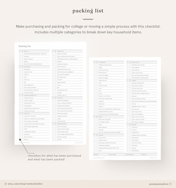 college student packing list printable semester dorm housing etsy australia