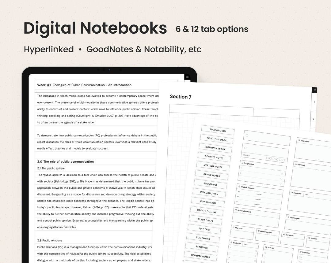 Digital Notebook | Hyperlinked Tabbed Notebook | 6 & 12 Section ...