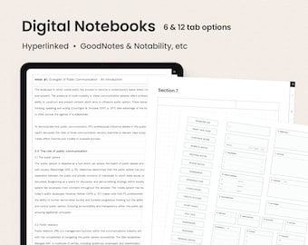 Digital Notebook | Hyperlinked Tabbed Notebook | 6 & 12 Section Dividers Paper Templates