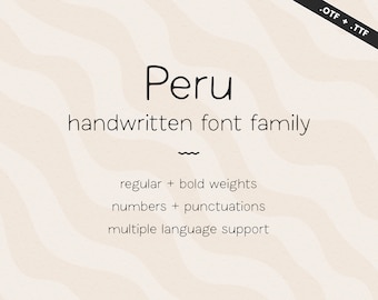 Peru Handwritten Font | Student Notes Handlettered Script | Regular, Bold, Sans Serif Font | OTF TTF Typeface | Neat Handwriting Calligraphy