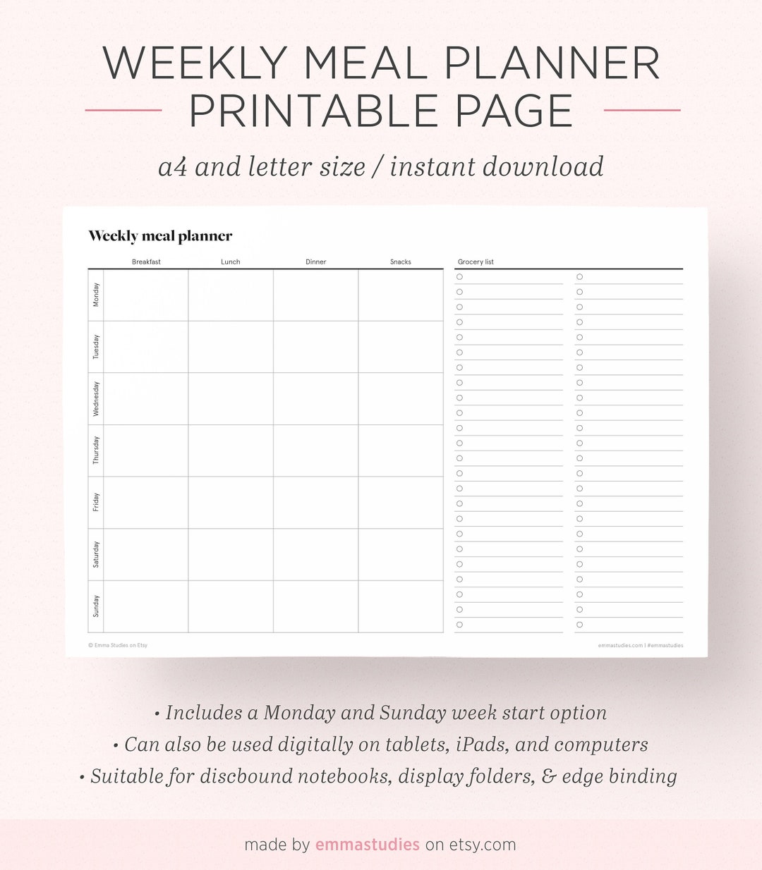 Weekly Meal Planner Printable Shopping Grocery Food List - Etsy