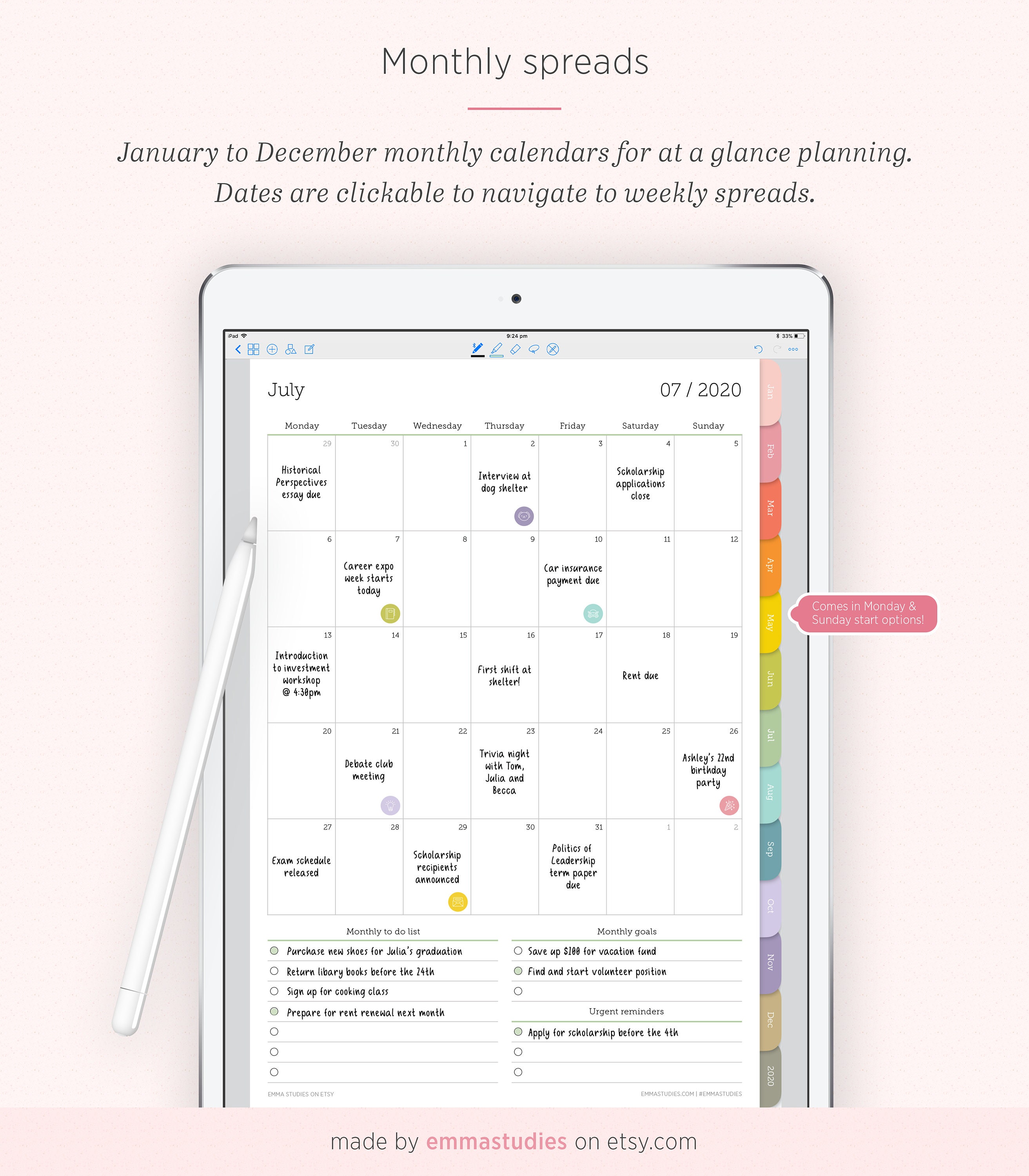 2020 Digital Weekly Planner Portrait GoodNotes Notability Etsy