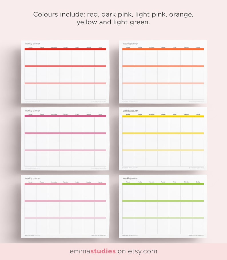 Undated Weekly Calendar Printable Pack A4 and Letter - Etsy Australia