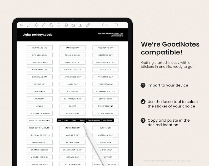 Digital Holiday Stickers Event, National Holidays GoodNotes Sticker Sheets iPad Tablet Sticker Book Planner Widgets & PNGs image 4