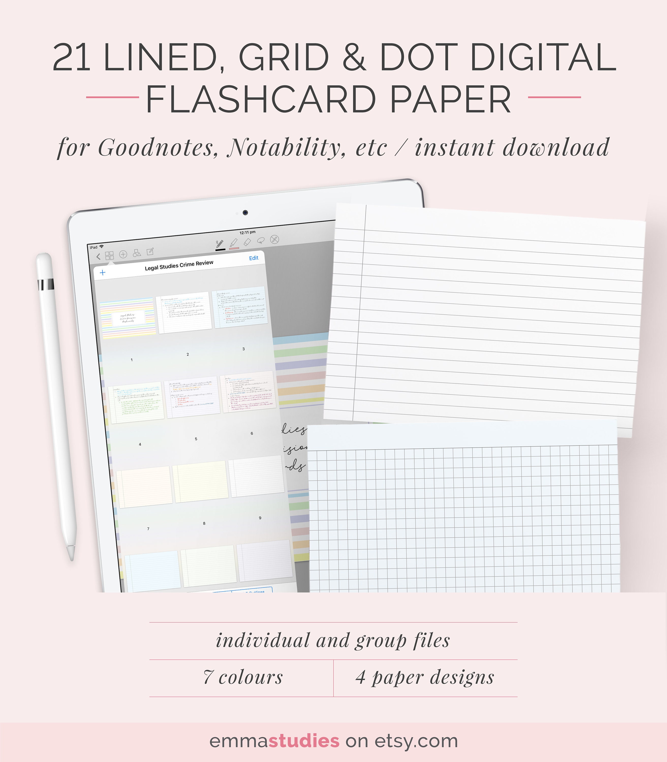 Digital Flashcard Writing Templates Customisable Study Etsy UK