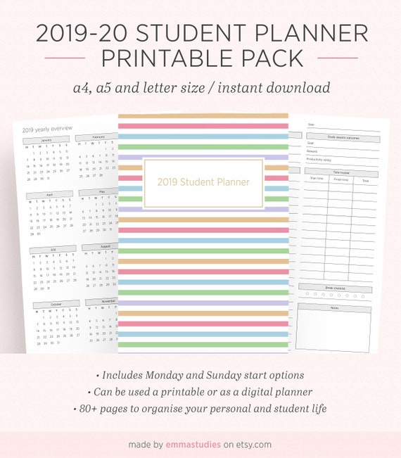 2019-20 University student Planner Printable Pack A4, A5 and Letter Significant higher education, College or School Organiser Calendar Quick Obtain picture about Student Planner Printable called 2019-20 University student Planner Printable Pack A4, A5 and Letter Large faculty, School or Higher education Organiser Calendar Immediate Down load