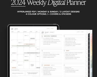 2024 Planificador Digital RETRATO SEMANAL / Planificador Digital, Planificador GoodNotes, Planificador de iPad, Planificador de Notabilidad, Organizador Digital