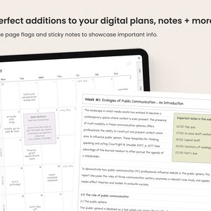 May include: A weekly planner with a July calendar on the left side and a page of notes on the right side. The notes page has the title "Week #1: Ecologies of Public Communication - An Introduction" and includes a list of important dates for the subject.
