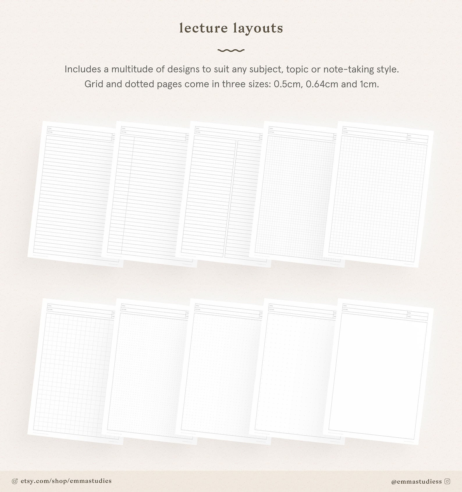 Student Lecture Note Taking Printable | A4, A5, and Letter | Lined, Dot ...