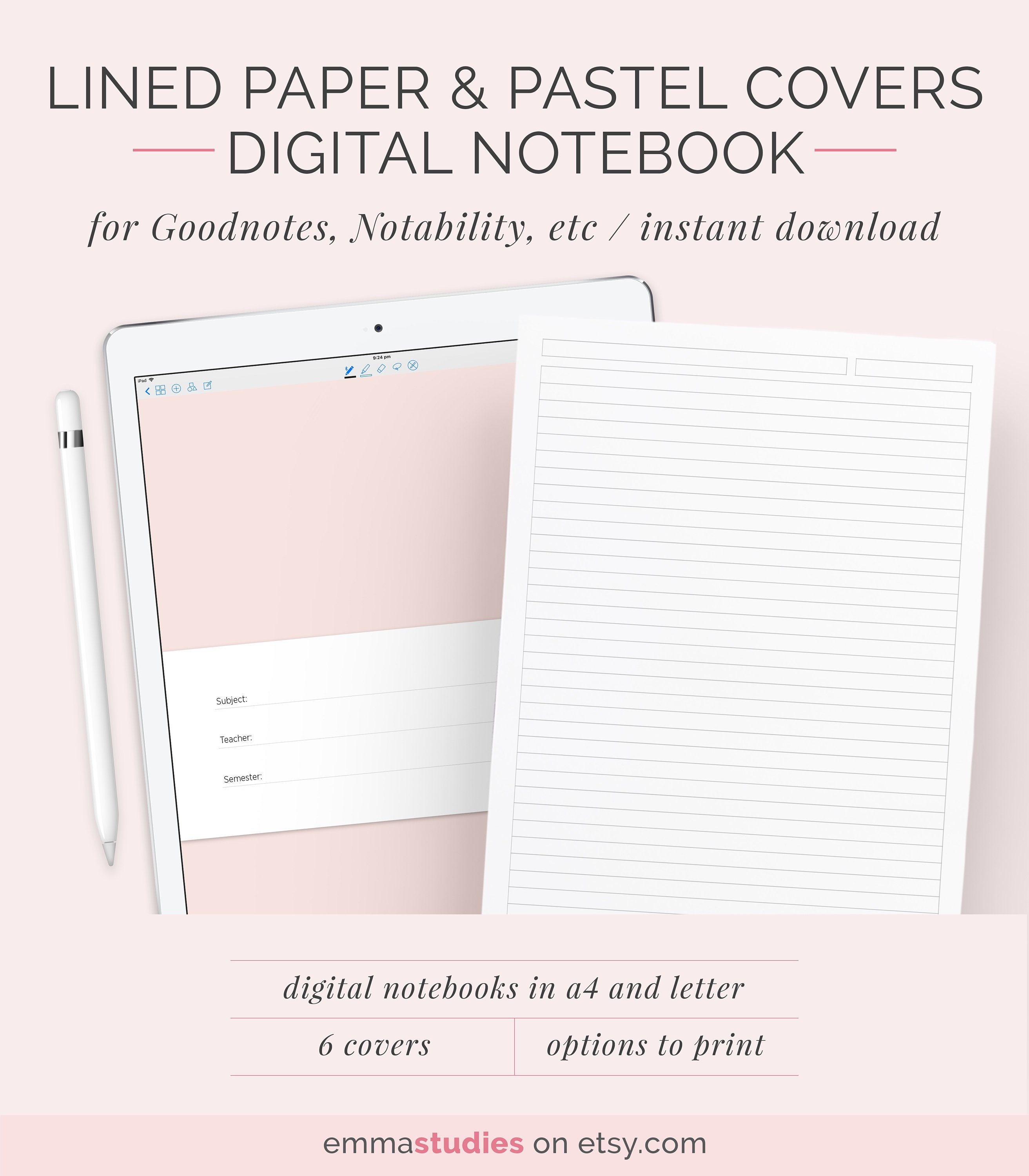 Digital Lined Paper Notebook Ruled Paper Template And Etsy
