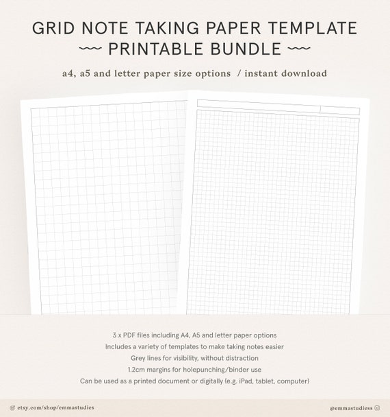 grid paper student note taking printable set squared grid etsy india