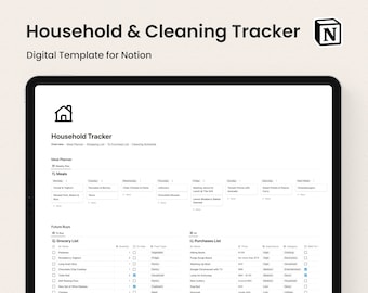 Notion Template Household Cleaning Tracker | Meal Planner Grocery List Recipe Chores | Notion Organiser | House Planner Digital Organiser