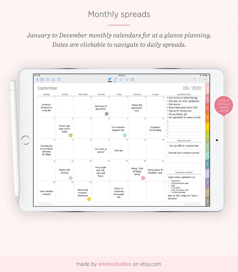 2020 digital daily planner pastel landscape 2 day to a