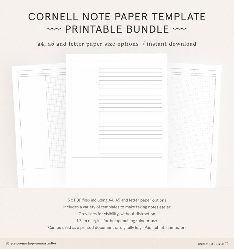cornell-method-student-note-taking-printable-paper-set-a4-etsy-australia