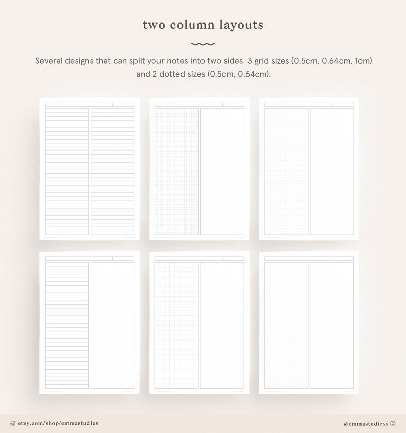 Student Note Taking Template Printable Pack A4, A5 and Letter Cornell, Lecture, Dot, Grid, Lined College Print Paper Instant Download 画像 4