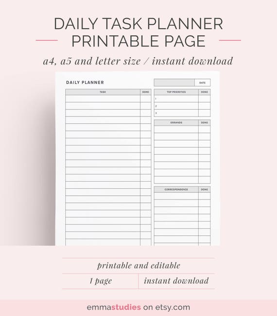 daily schedule planner to do list printable day organiser etsy printable day planner