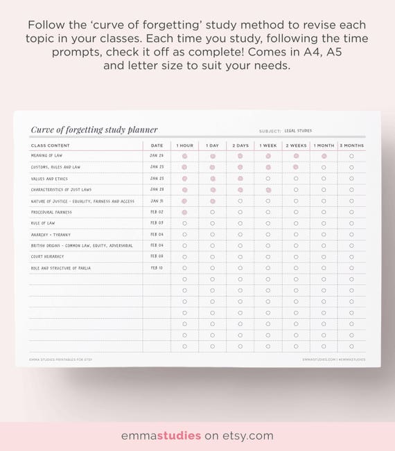 Curve of Forgetting Scholar Printable Analyze Planner College or university, Substantial Higher education, School Printable Test Record A4, A5 and Letter photograph regarding Study Planner Printable referred to as Curve of Forgetting College student Printable Investigate Planner School, Superior University, School Printable Examination List A4, A5 and Letter